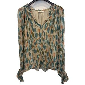 Ramy Brook Taryn Abstract Print Metallic Dot Blouse Size Medium